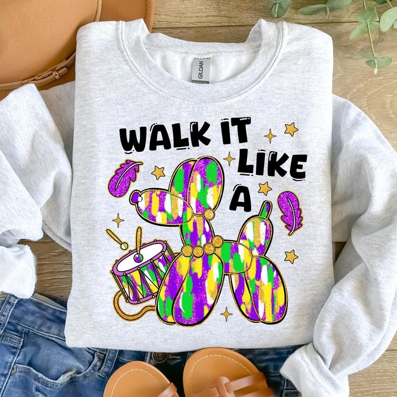 Walk It Like A Dog Mardi Gras Fleur De Lis Coquette Bow T-Shirt / Sweatshirt / Hoodie