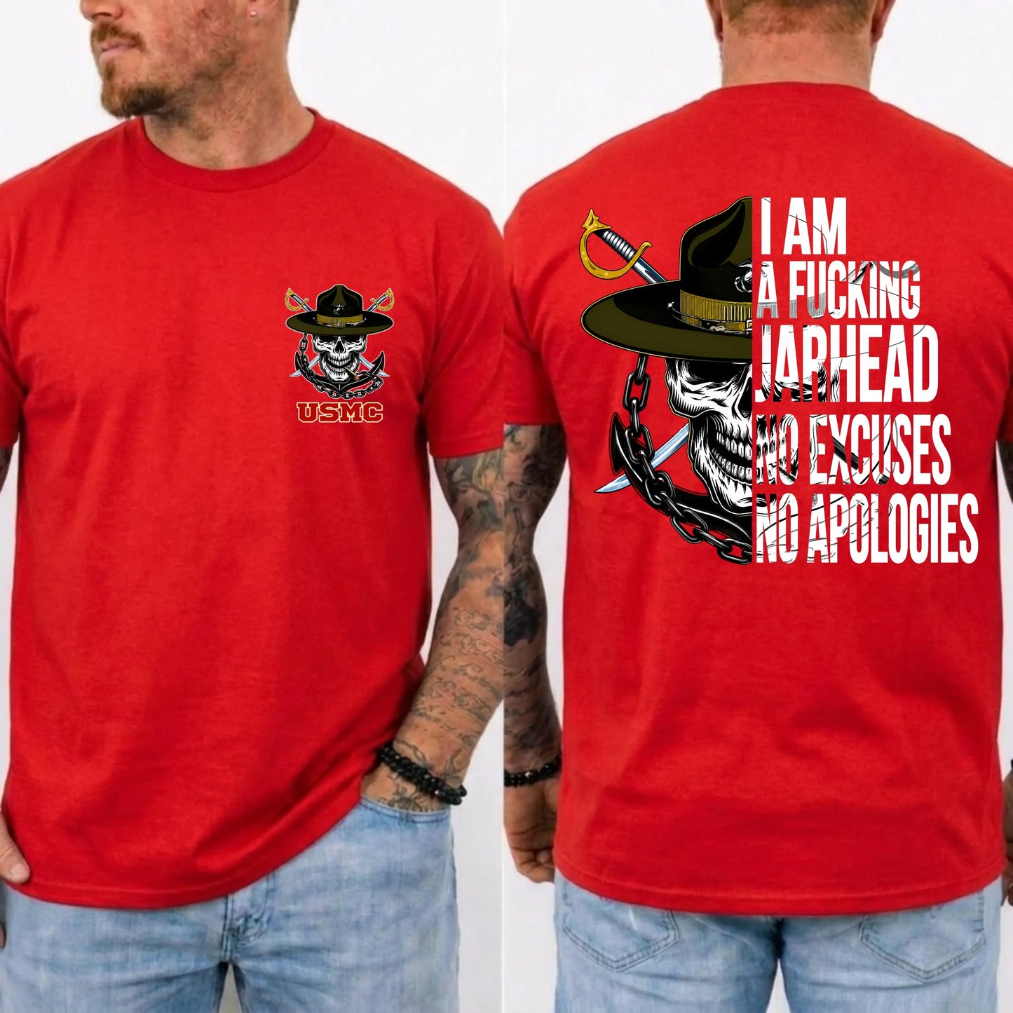 USMC No Excuses No Apologies Jarhead Skull Graphic T-Shirt / Sweatshirt / Hoodie