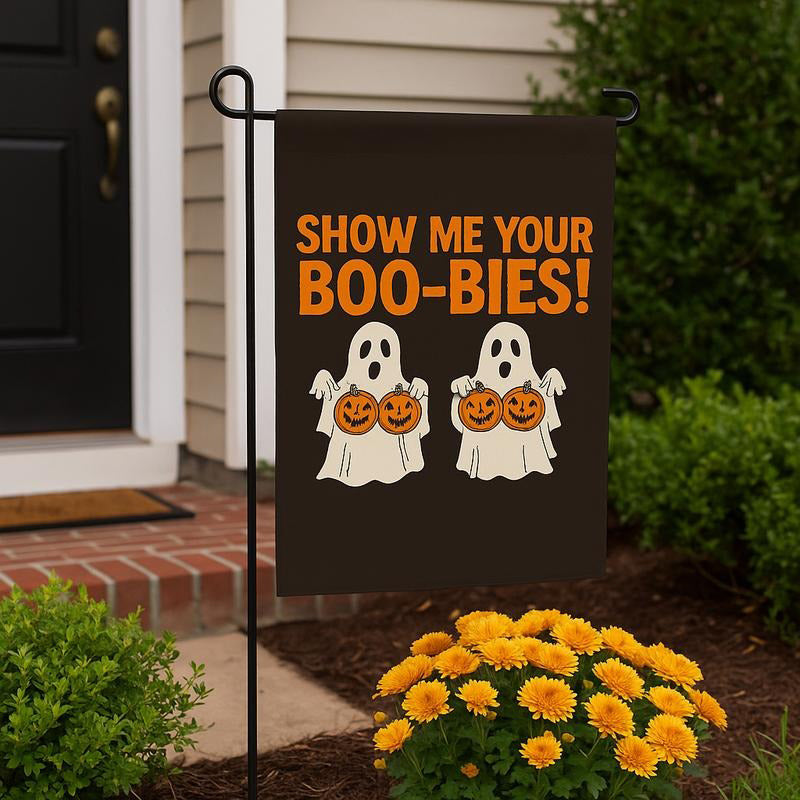 Funny Halloween Flag – “Show Me Your Boo-bies” Ghost Party Banner