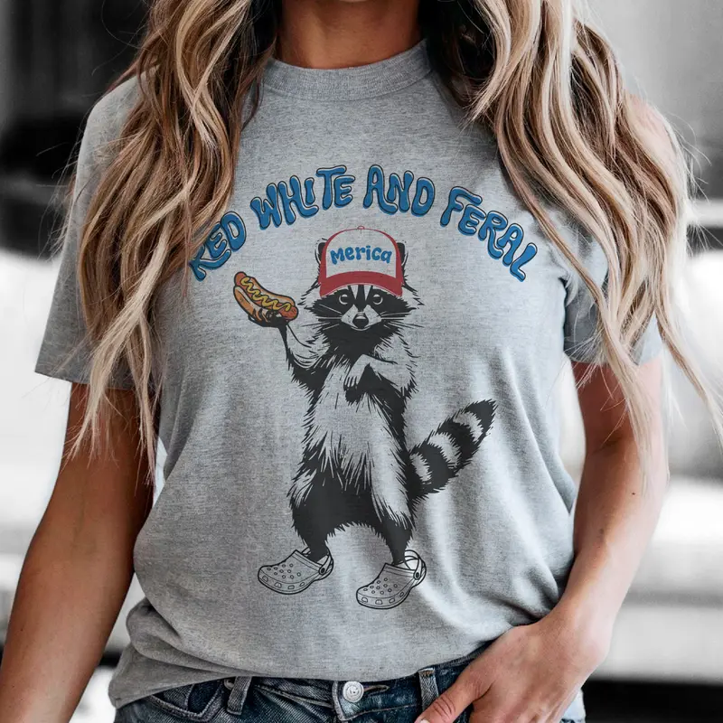 USA Red White Feral Raccoon Graphic T-Shirt / Sweatshirt / Hoodie