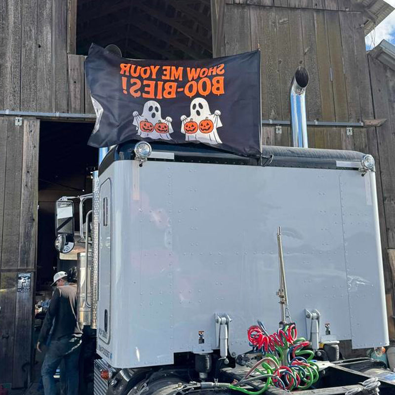 Funny Halloween Flag – “Show Me Your Boo-bies” Ghost Party Banner