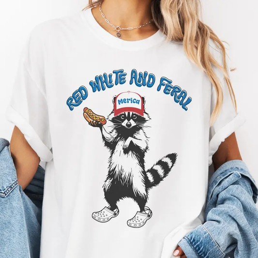 USA Red White Feral Raccoon Graphic T-Shirt / Sweatshirt / Hoodie