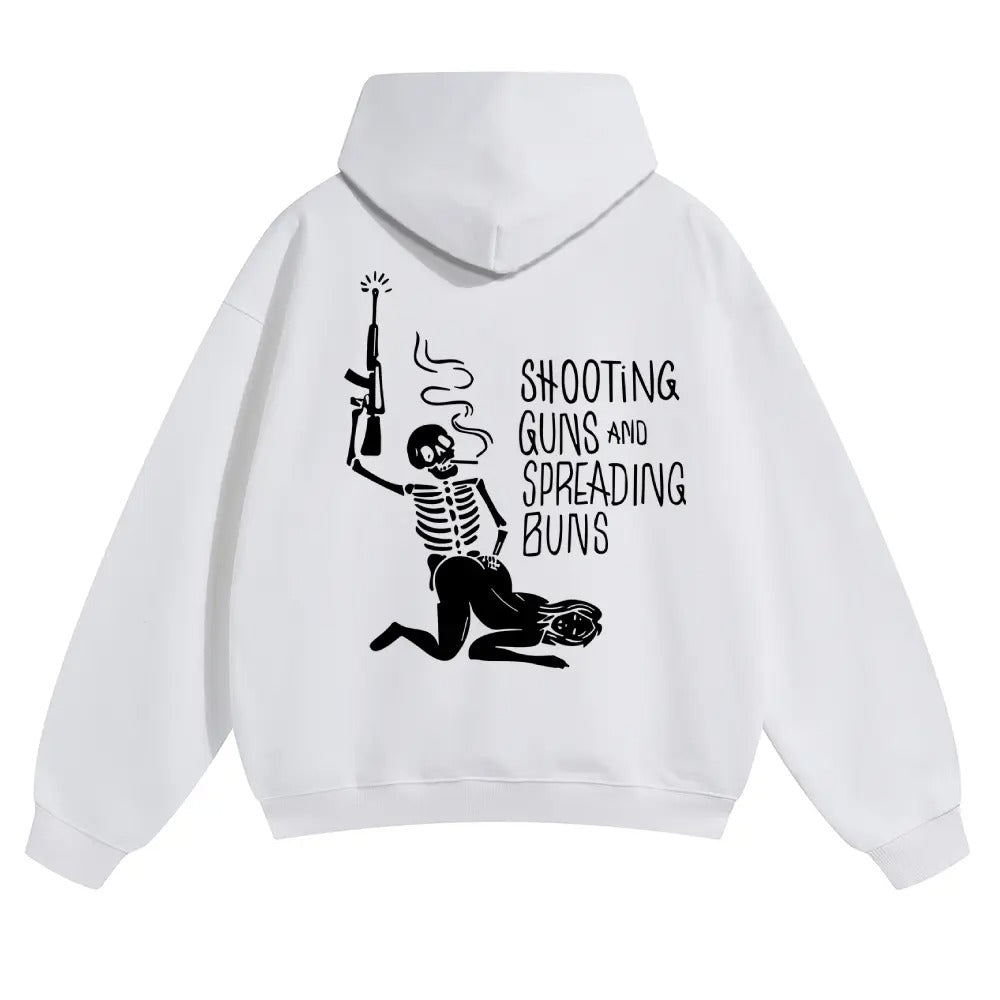 SHOOTING GUNS AND SPREADING BUNS Skull with Sexy Lady T-Shirt / Sweatshirt / Hoodie
