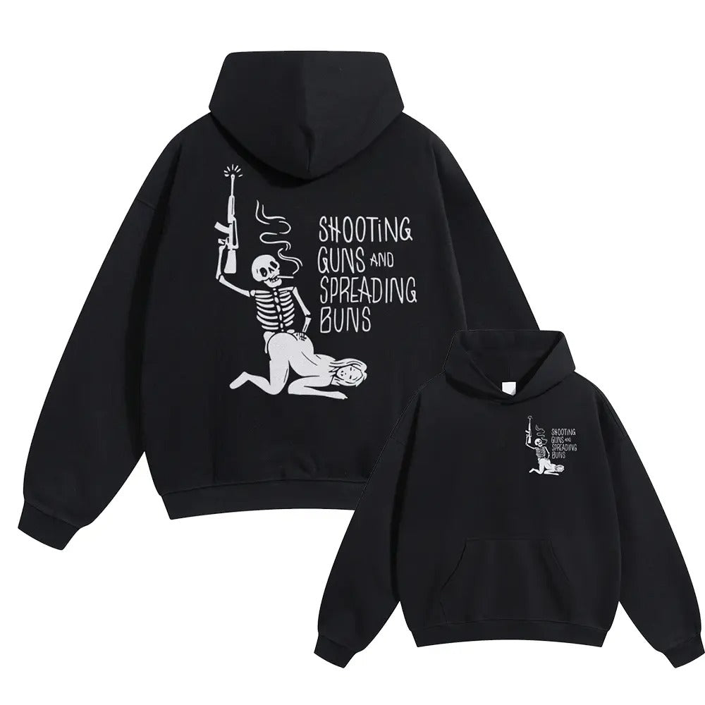 SHOOTING GUNS AND SPREADING BUNS Skull with Sexy Lady T-Shirt / Sweatshirt / Hoodie