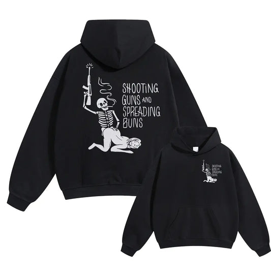 SHOOTING GUNS AND SPREADING BUNS Skull with Sexy Lady T-Shirt / Sweatshirt / Hoodie