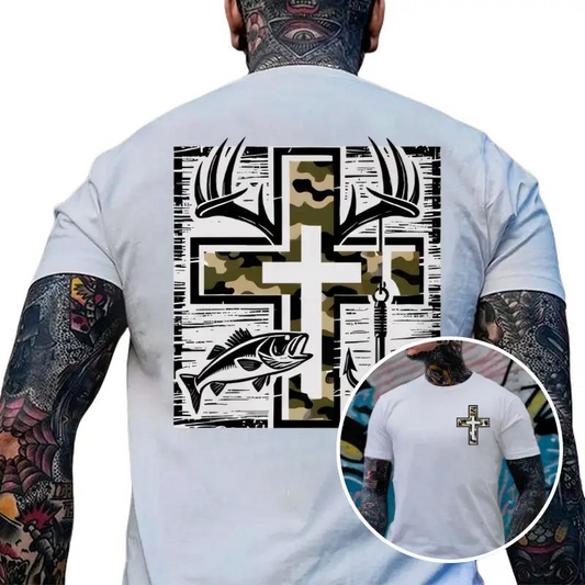 Camo Cross Antlers Bass Christian Outdoors Graphic T-Shirt / Sweatshirt / Hoodie