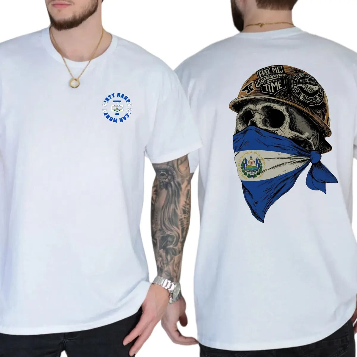 Dirty Hands Clean Money Skull El Salvador Flag Face Mask T-Shirt / Sweatshirt / Hoodie