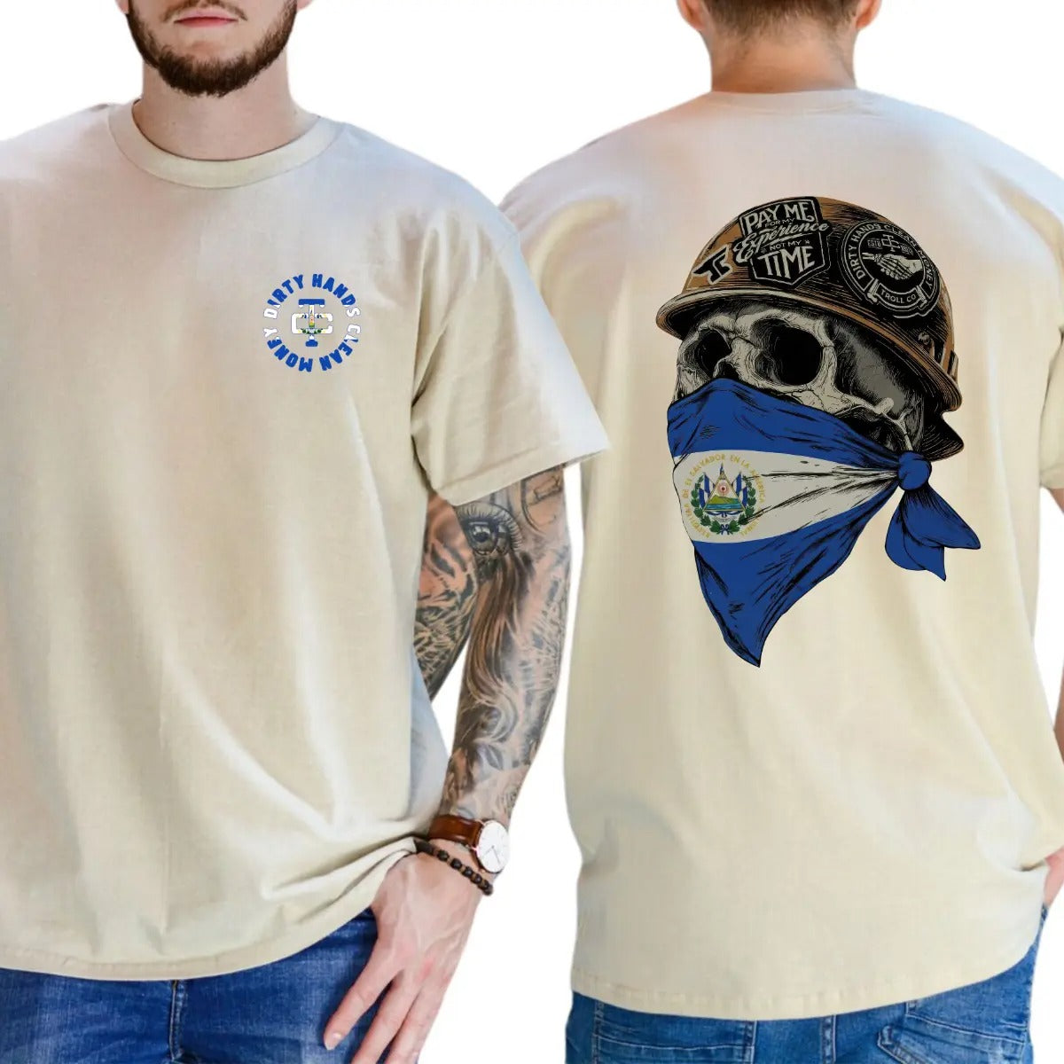 Dirty Hands Clean Money Skull El Salvador Flag Face Mask T-Shirt / Sweatshirt / Hoodie
