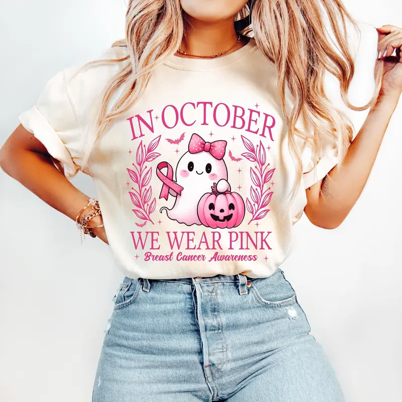 In October We Wear Pink Ghost Pumpkin T-Shirt / Sweatshirt / Hoodie