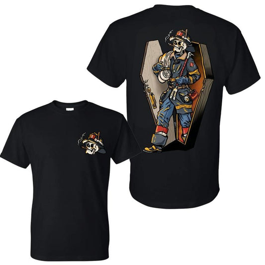 Firefighter Skull Coffin Graphic Edgy Gothic Statement Design T-Shirt / Sweatshirt / Hoodie