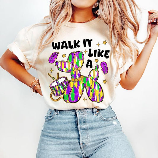 Walk It Like A Dog Mardi Gras Fleur De Lis Coquette Bow T-Shirt / Sweatshirt / Hoodie