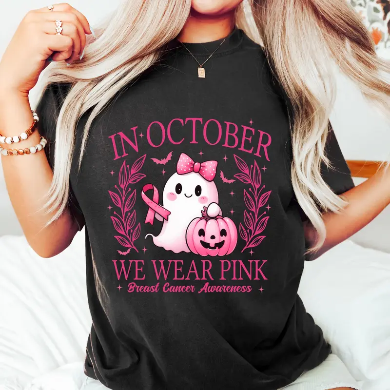In October We Wear Pink Ghost Pumpkin T-Shirt / Sweatshirt / Hoodie