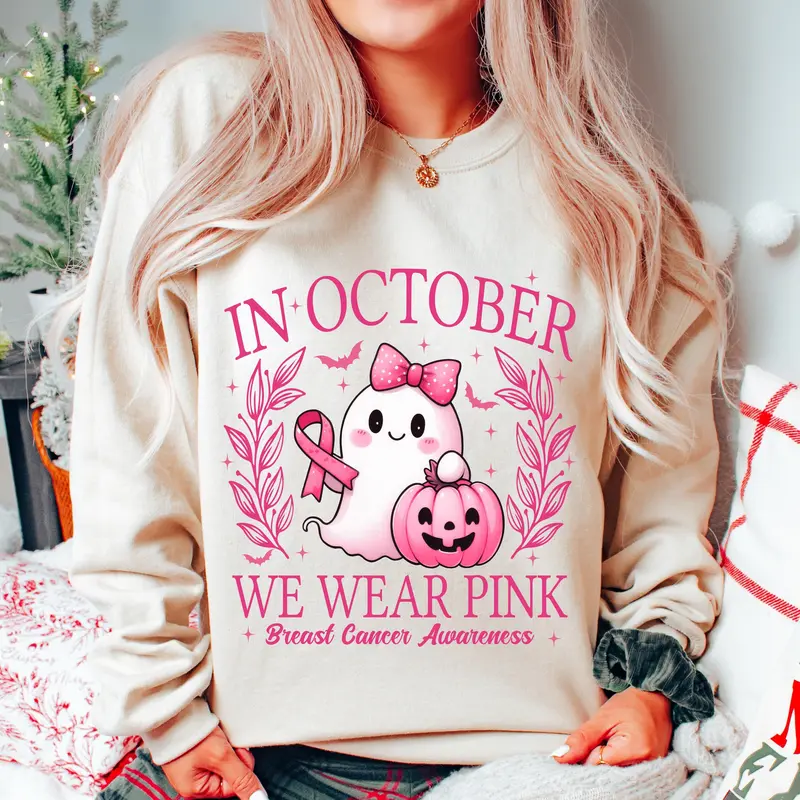 In October We Wear Pink Ghost Pumpkin T-Shirt / Sweatshirt / Hoodie