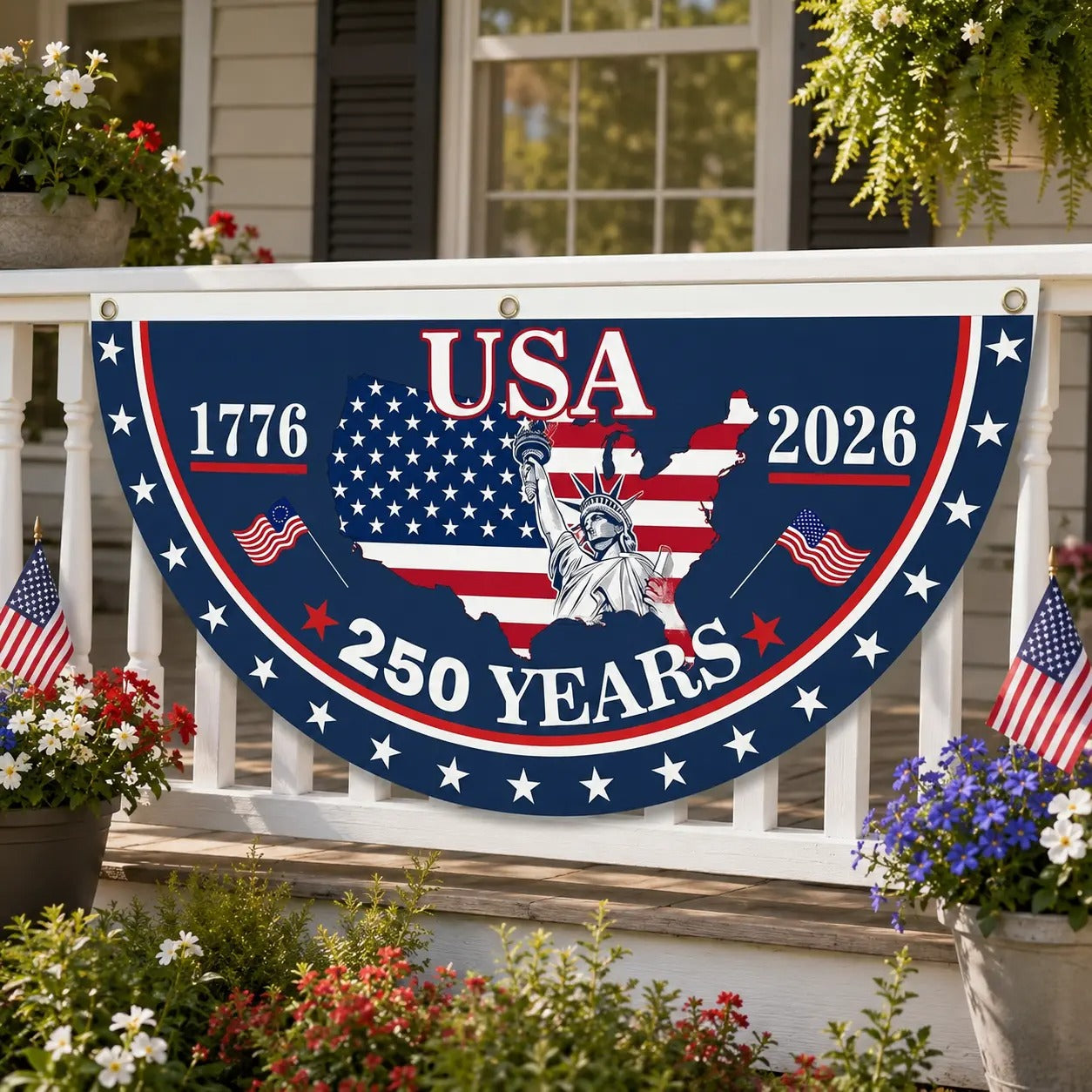 USA 250th Anniversary Polyester Semicircular Bunting Flag 1776-2026 Patriotic Banner