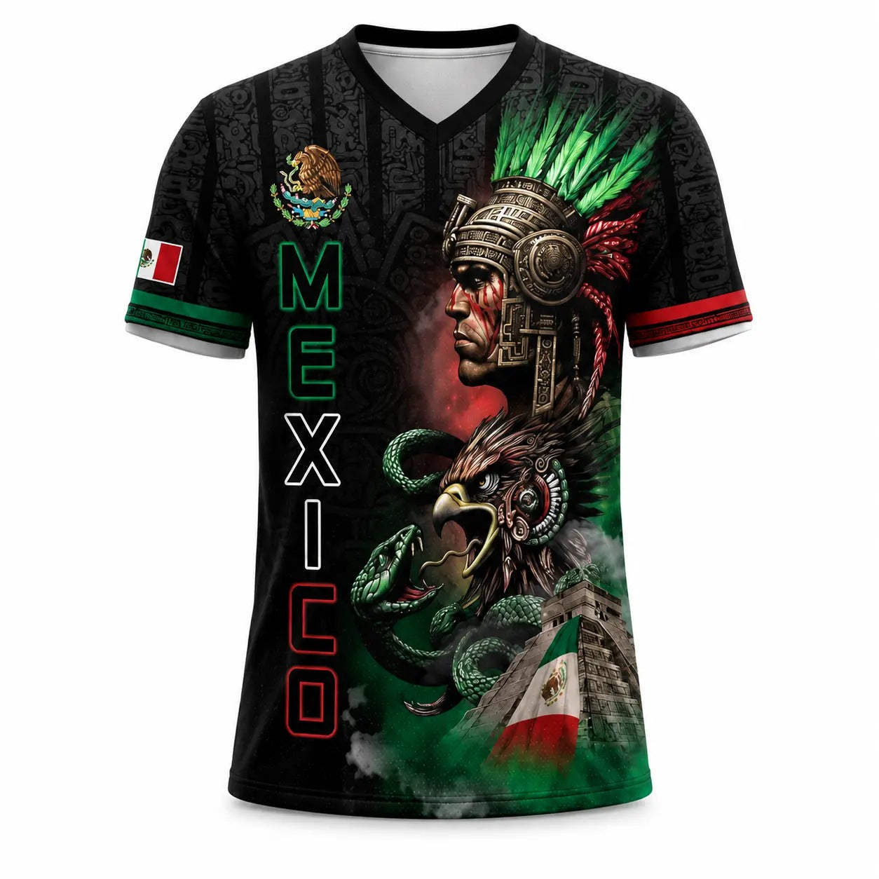 Mexico Aztec Warrior Mexican Flag Eagle And Snake Graphic - Soccer Jersey