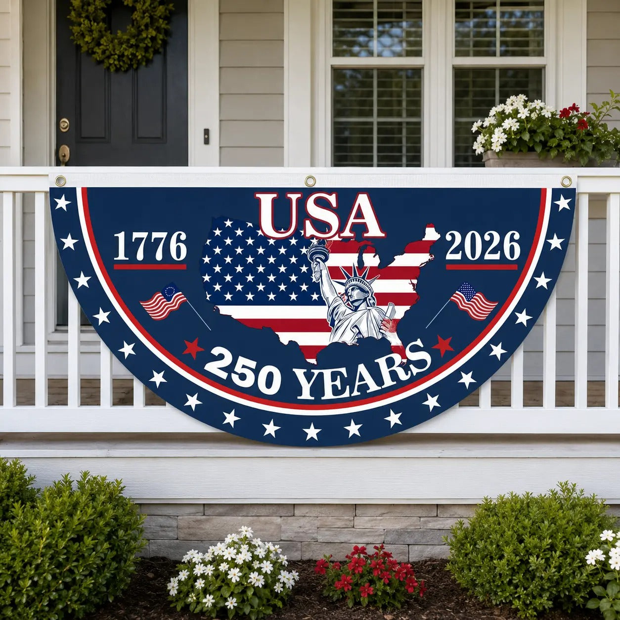 USA 250th Anniversary Polyester Semicircular Bunting Flag 1776-2026 Patriotic Banner