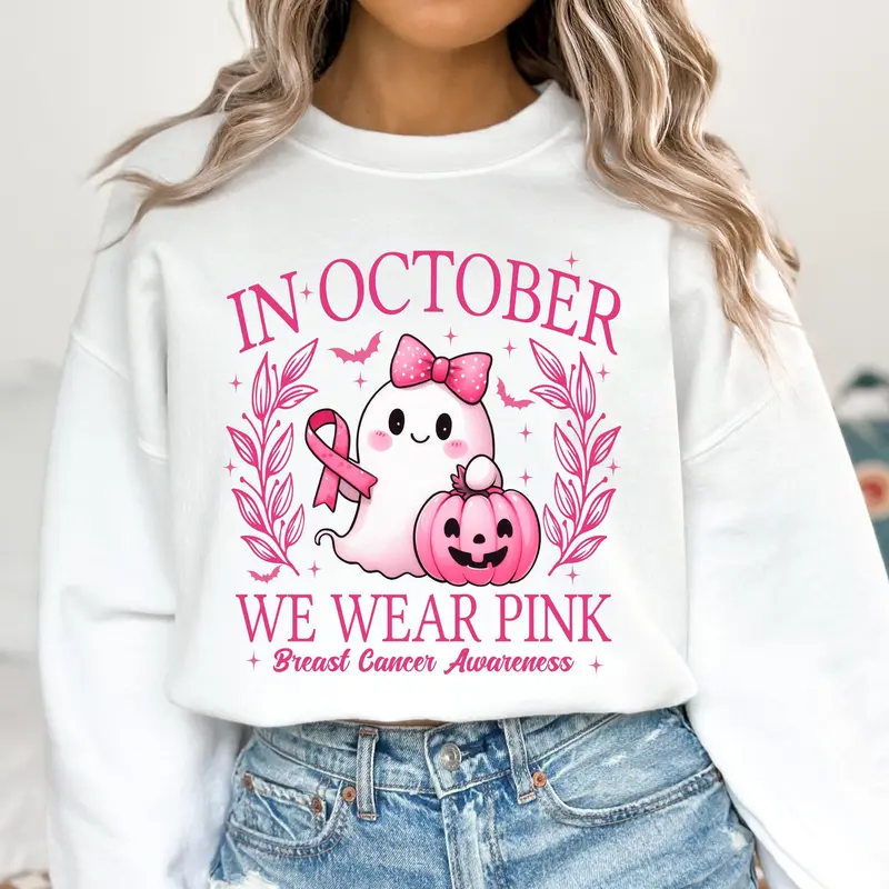 In October We Wear Pink Ghost Pumpkin T-Shirt / Sweatshirt / Hoodie