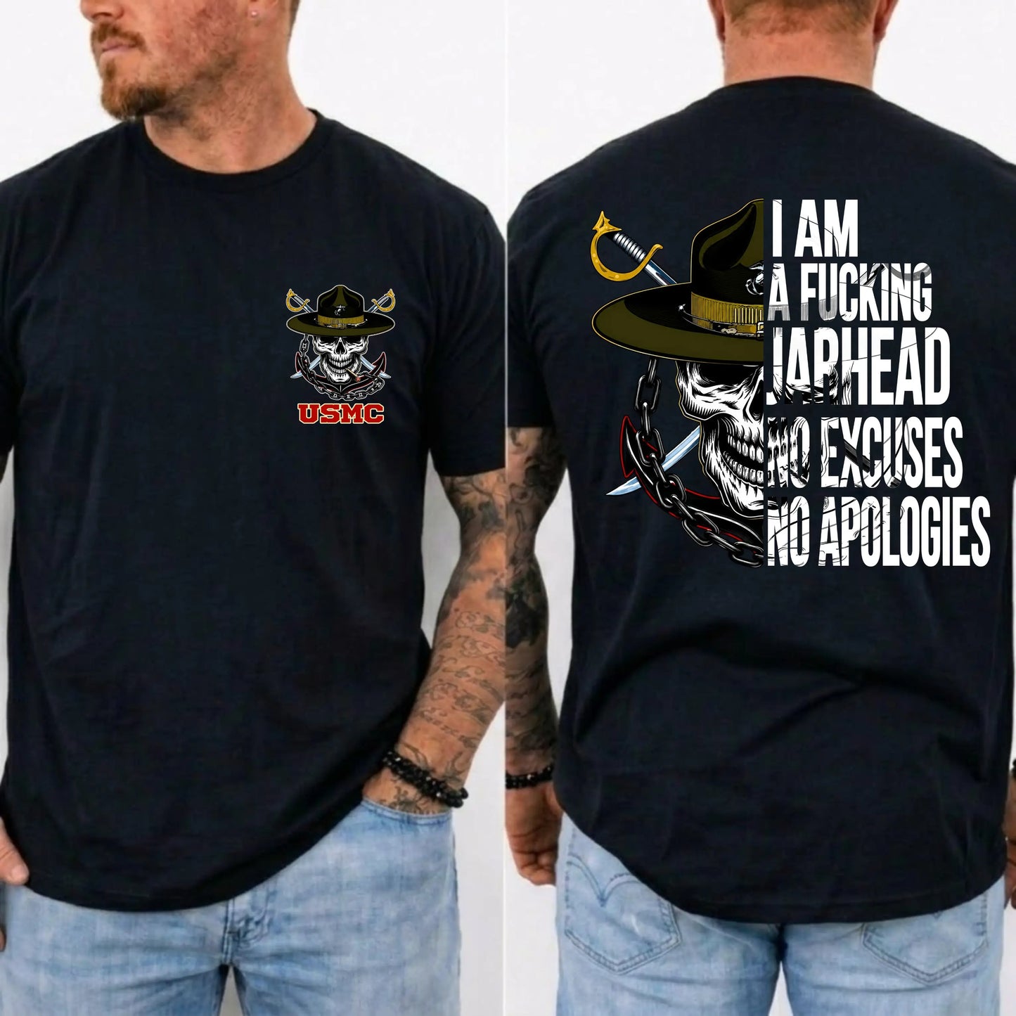 USMC No Excuses No Apologies Jarhead Skull Graphic T-Shirt / Sweatshirt / Hoodie
