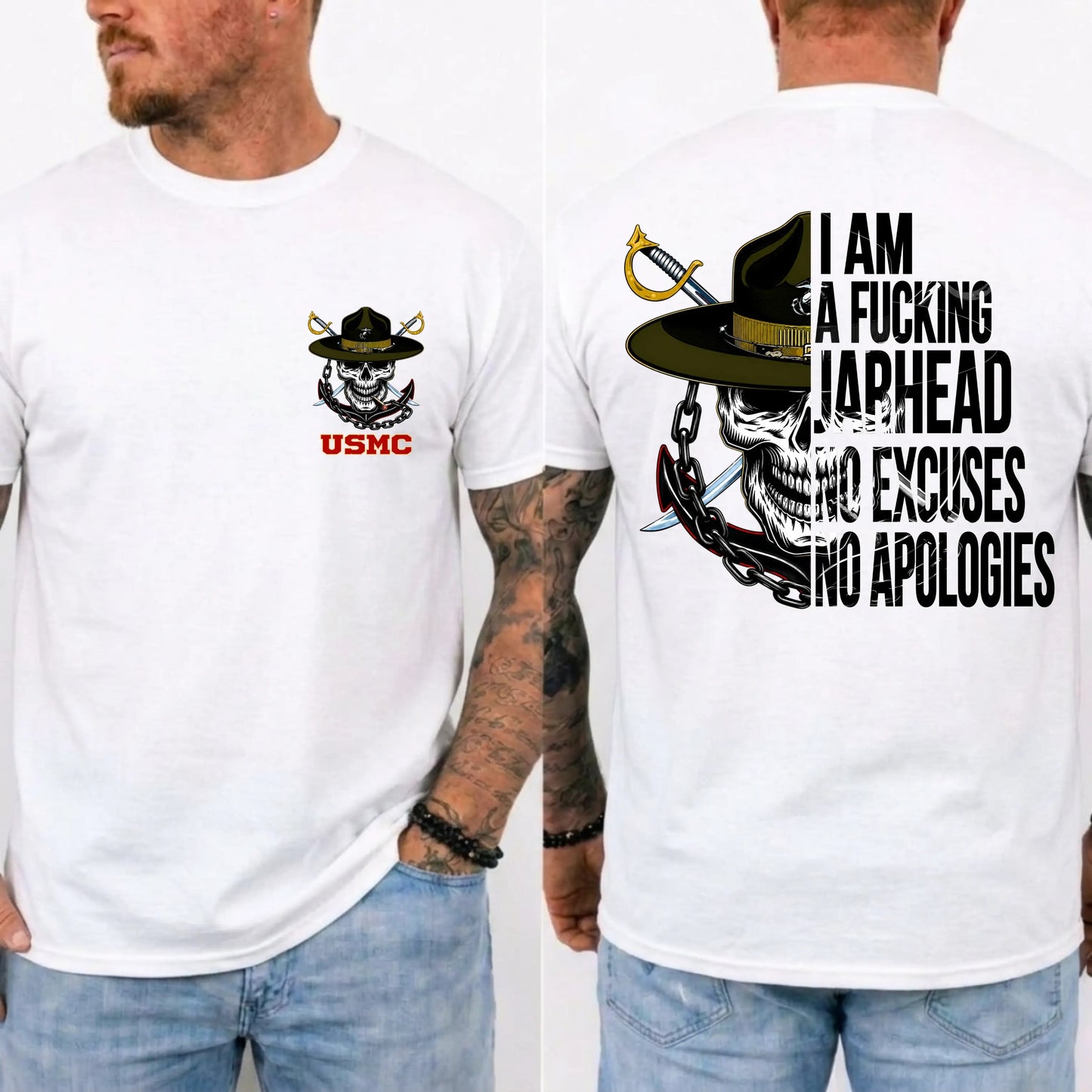USMC No Excuses No Apologies Jarhead Skull Graphic T-Shirt / Sweatshirt / Hoodie