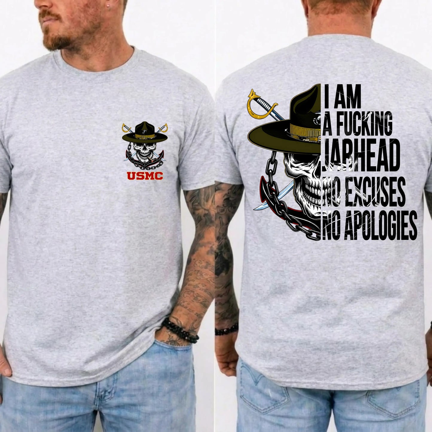 USMC No Excuses No Apologies Jarhead Skull Graphic T-Shirt / Sweatshirt / Hoodie