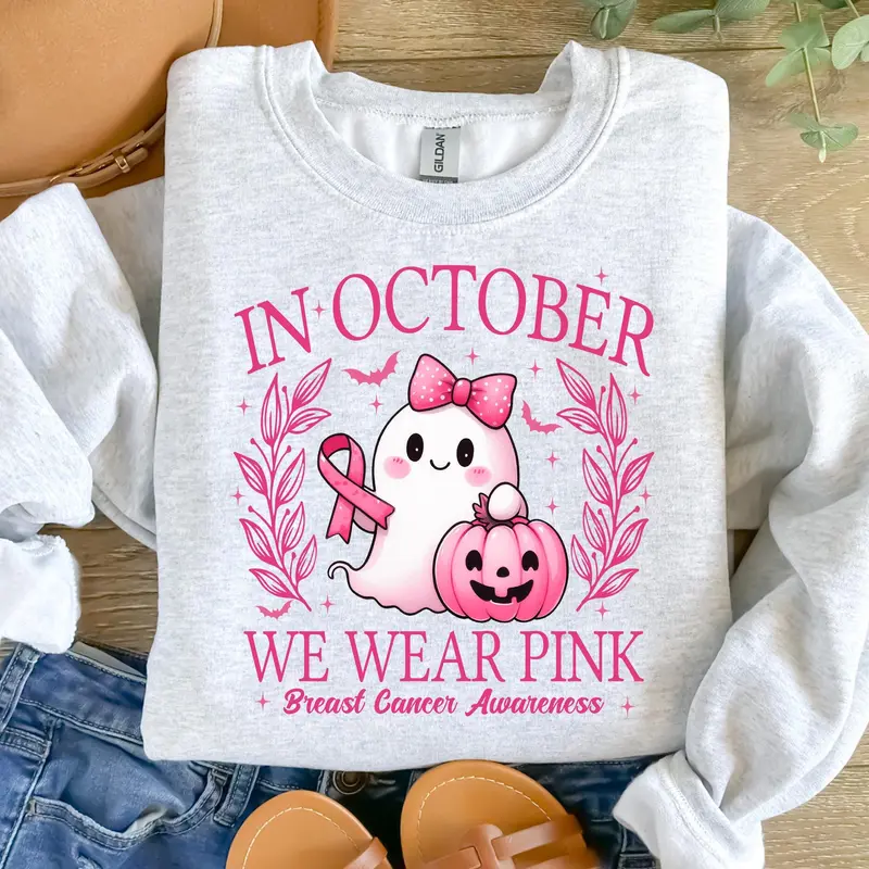In October We Wear Pink Ghost Pumpkin T-Shirt / Sweatshirt / Hoodie