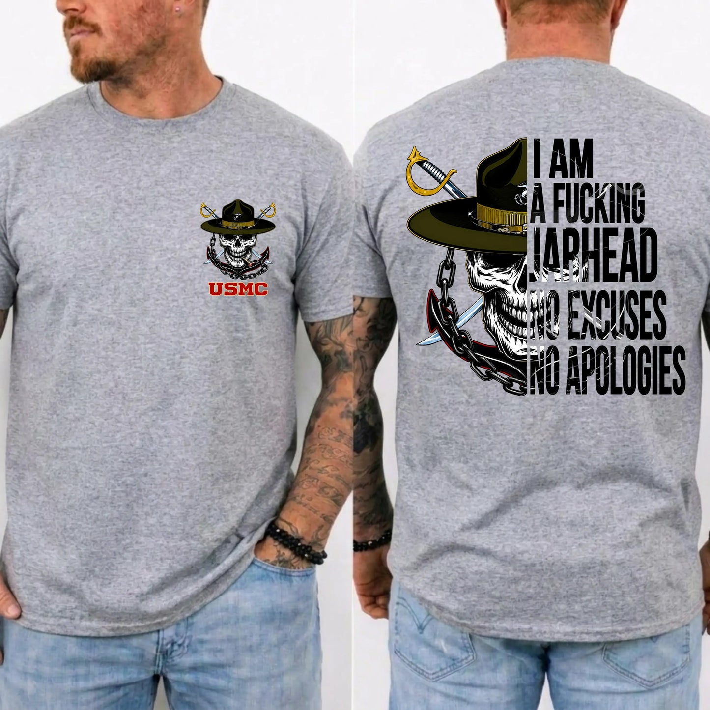 USMC No Excuses No Apologies Jarhead Skull Graphic T-Shirt / Sweatshirt / Hoodie