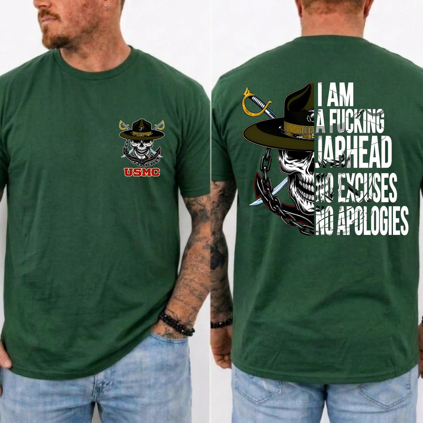 USMC No Excuses No Apologies Jarhead Skull Graphic T-Shirt / Sweatshirt / Hoodie