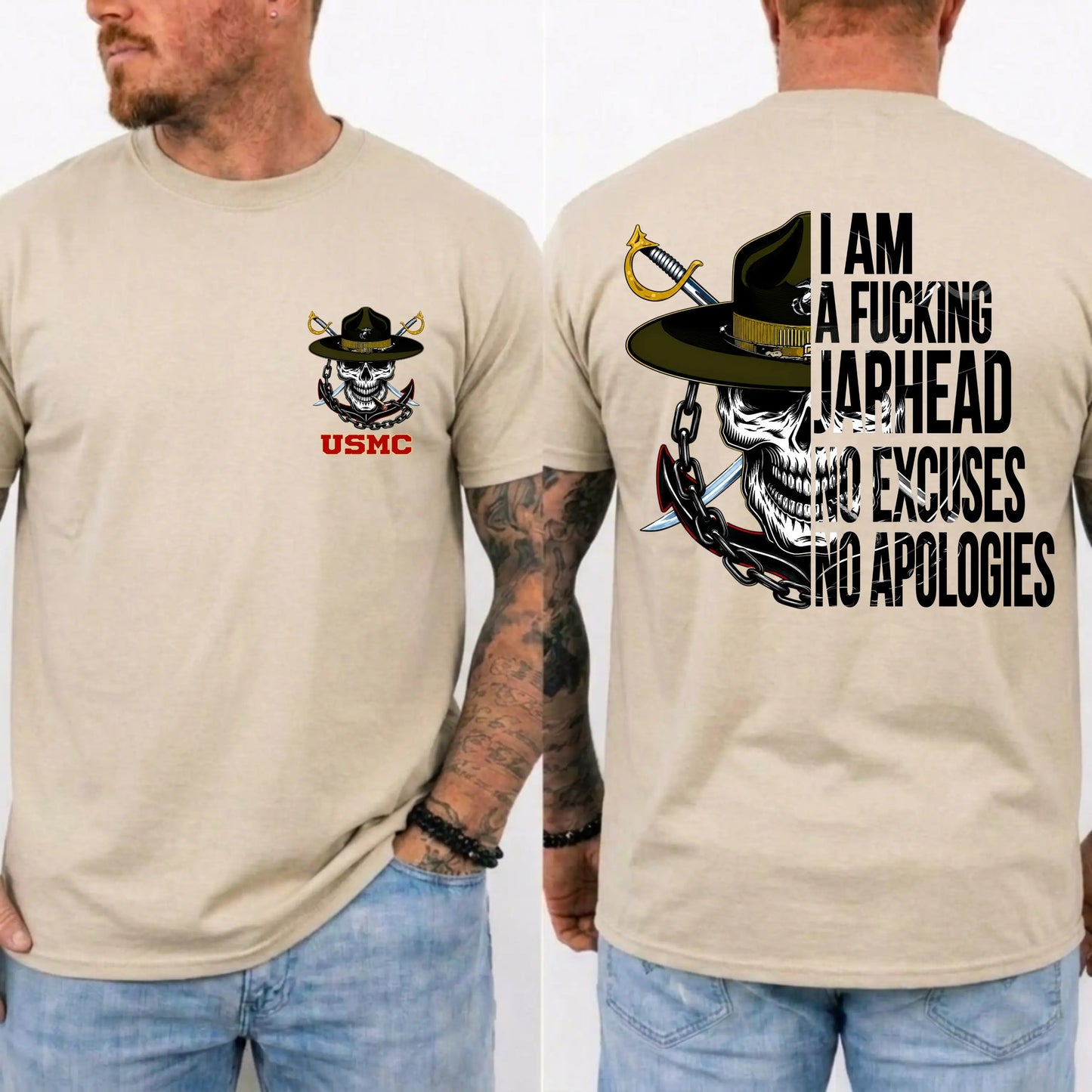 USMC No Excuses No Apologies Jarhead Skull Graphic T-Shirt / Sweatshirt / Hoodie