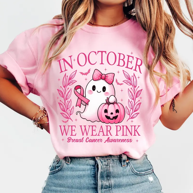 In October We Wear Pink Ghost Pumpkin T-Shirt / Sweatshirt / Hoodie