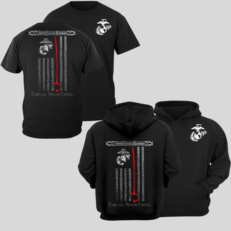 US Marines With Eagle Globe Anchor and Red Sword Graphic Patriotic Military T-Shirt / Sweatshirt / Hoodie