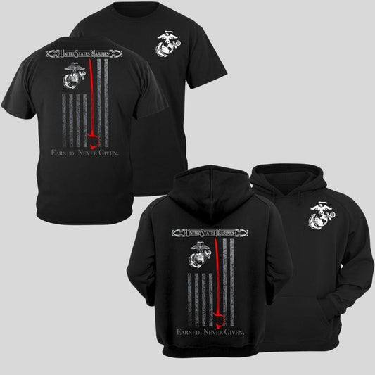 US Marines With Eagle Globe Anchor and Red Sword Graphic Patriotic Military T-Shirt / Sweatshirt / Hoodie