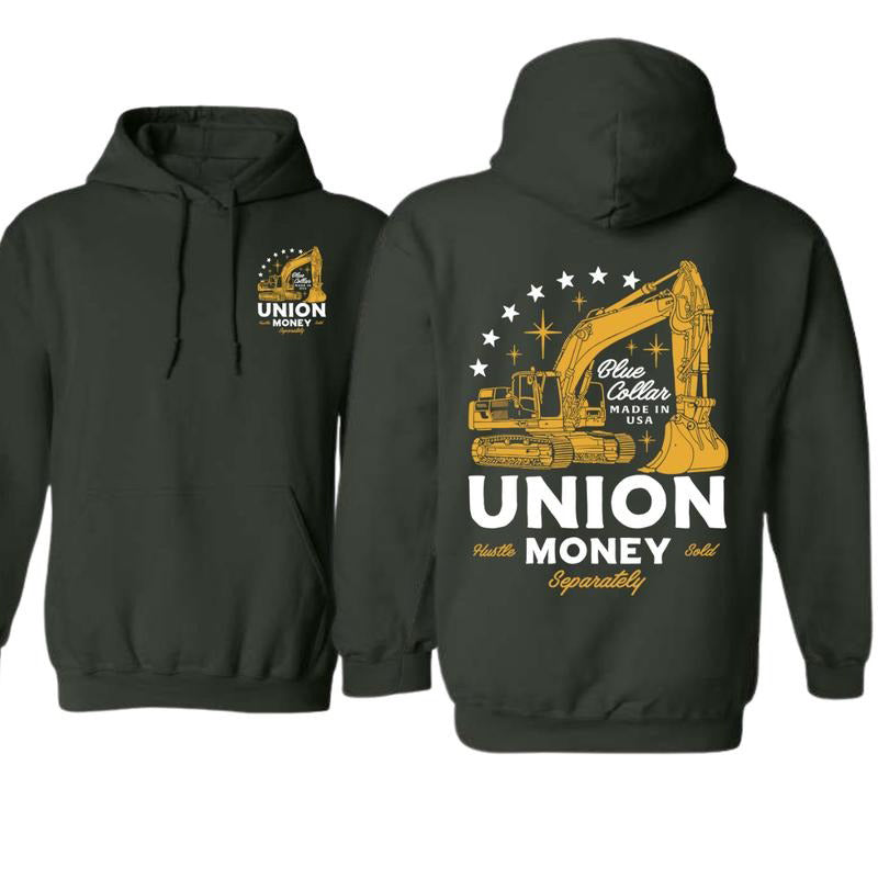 Union Money-Blue Collar Made in USA Excavator Graphic T-Shirt / Sweatshirt / Hoodie